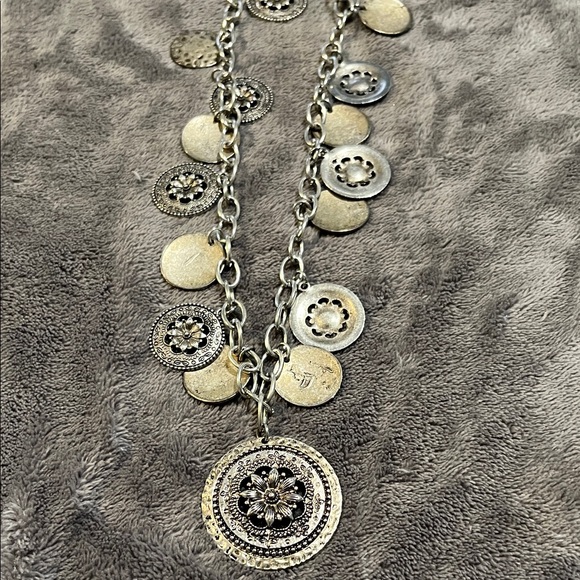 Floral Medallion Pendant Necklace - Silver Tone - Picture 3 of 5